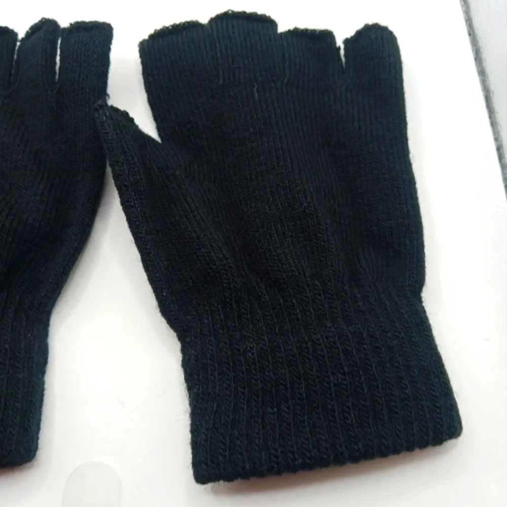 Black Faux Leather Studded + Black Cotton Fingerless Gloves Unisex -New